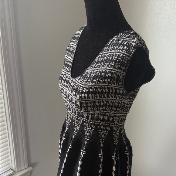 Max Studio Black & White Sleeveless Fit & Flare Dress XS V-Neck Patterned - Picture 5 of 7